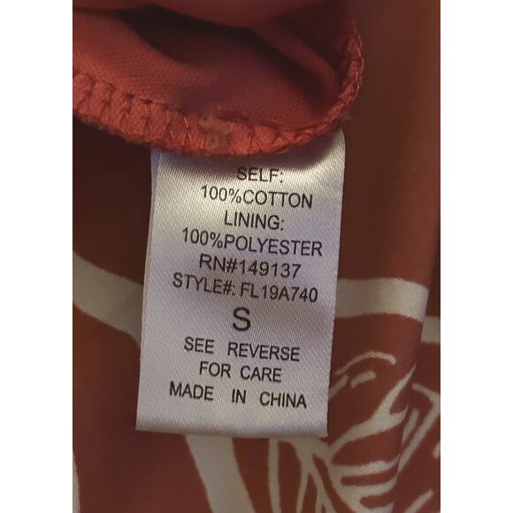 NWOT Favlux Women's Small Burnt Orange w/ White Leaf Open Back Jumpsuit - Picture 5 of 6